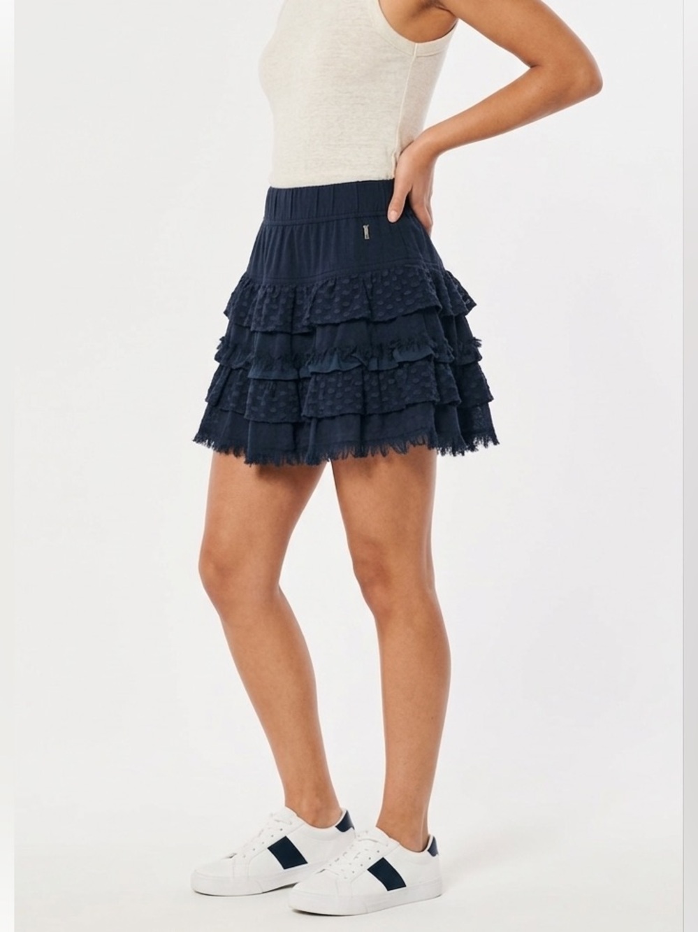 🔸Hollister Navy Blue Tiered Ruffle Mini Skirt Size XS